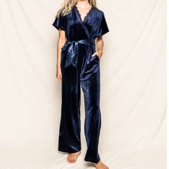 Petite Plume Women's Navy Blue Velour Jumpsuit Medium - Picture 1 of 14